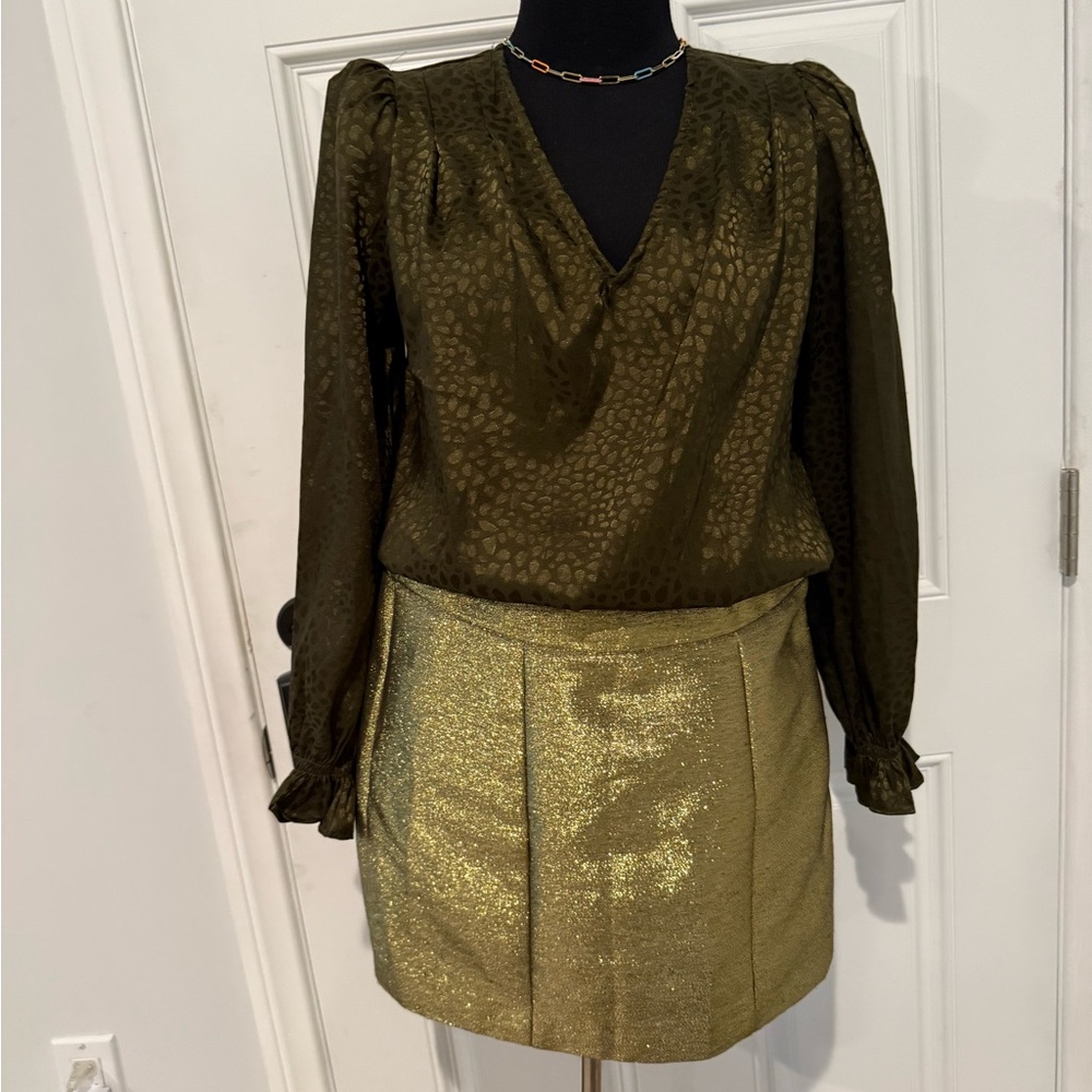 Olive Green Animal Patterned Blouse